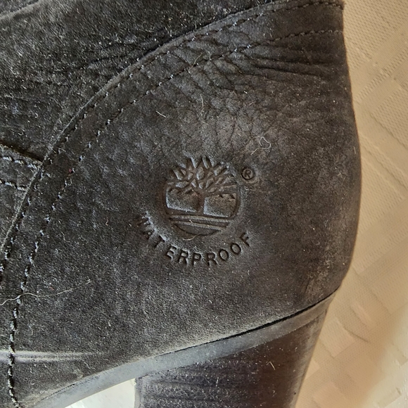 Timberland black suede tall boots heels 8 braid detail - Picture 10 of 11